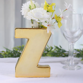 Elegant Shiny Gold Plated Ceramic Letter Z Bud Vase
