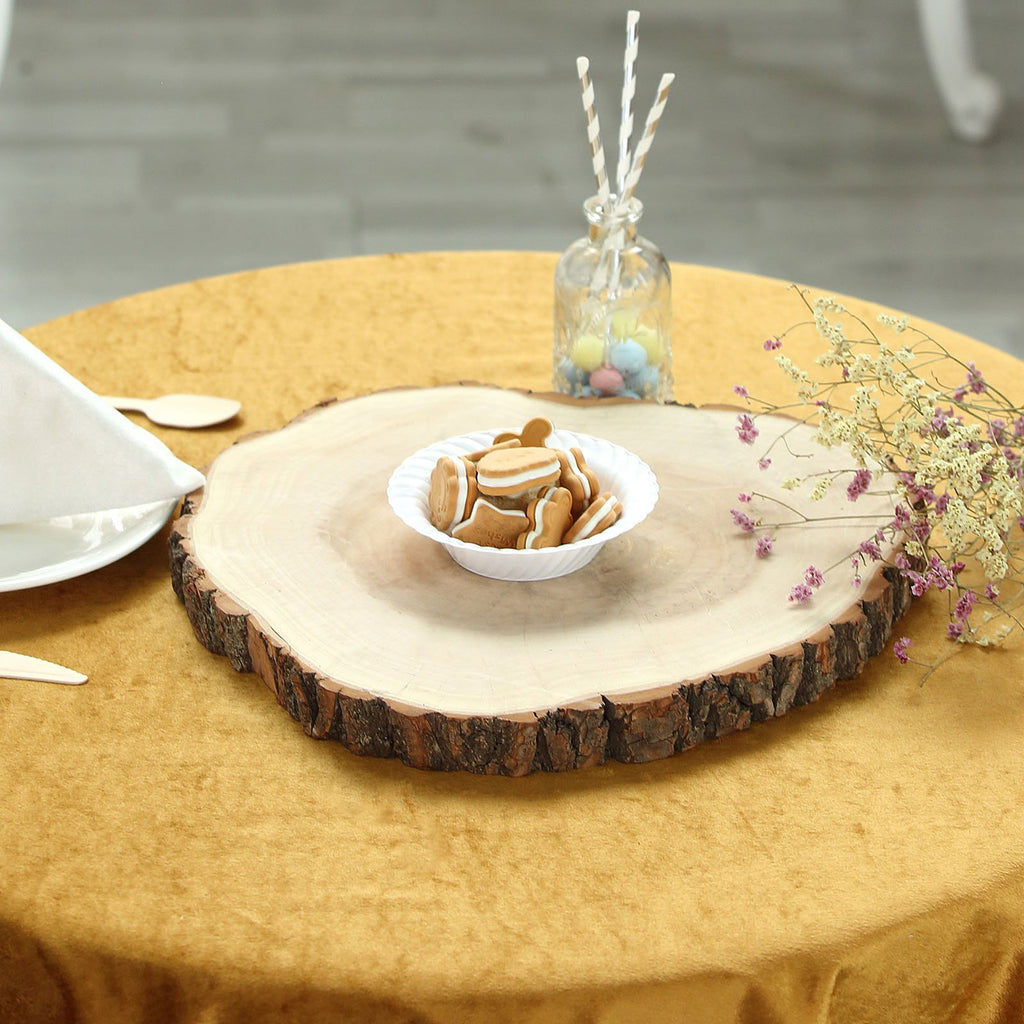 15 Dia | Natural Wood Charger Plates with Bark Edge | Wood Slice Chargers | Rustic Wedding Table Settings | by Tableclothsfactory