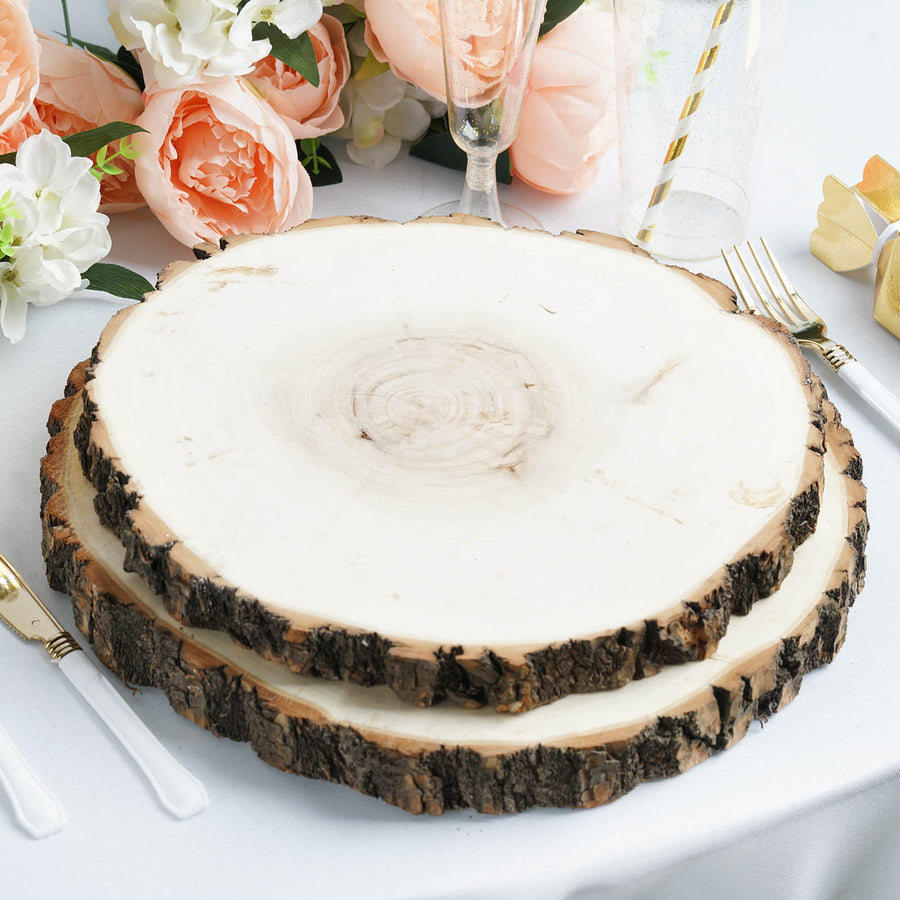 Natural Wood Chargers With Bark Edge | Wood Slice chargers | Rustic Wedding