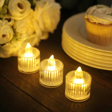 12 Pack 2" Warm White Column Design Flameless LED Tealight Candles, Decorative Battery-Operated Tea Lights