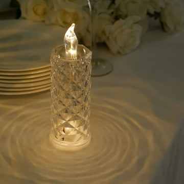 3 Pack 6" Warm White LED Acrylic Rose Halo Flameless Candle Lamps, Battery Operated Diamond Pillar Night Light