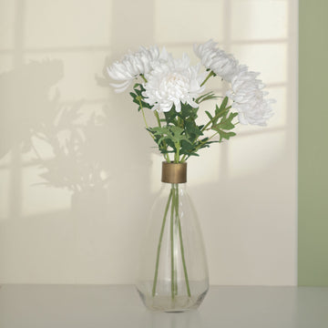 3 Stems White 27" Artificial Silk Chrysanthemum Bouquet Flowers, Large Faux Mum Branches