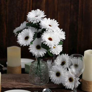 4 Bushes White Artificial Silk Gerbera Daisy Flower Bouquets, 28 Daisies