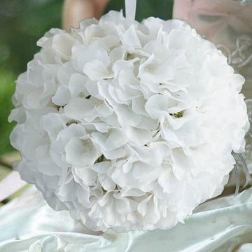 4 Pack 7" White Artificial Silk Hydrangea Kissing Flower Balls