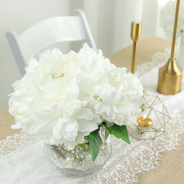 2 Bushes 17" White Artificial Silk Peony Flower Bouquets, Real Touch Peonies Spray