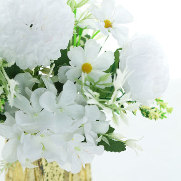 2 Bouquets White Artificial Silk Peony Flower Bush Arrangement