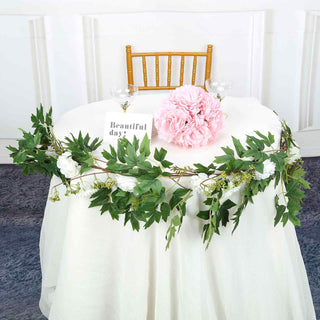 Elegant White Artificial Silk Peony/Foliage Hanging Flower Garland Vine