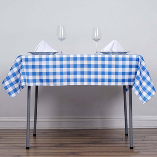 Elevate Your Event Decor with the White/Blue Buffalo Plaid Square Tablecloth Elevate Your Event Decor with the White/Blue Buffalo Plaid Square Tablecloth