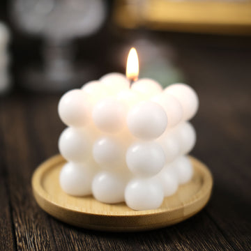 2 Pack 2" White Bubble Cube Long Burning Paraffin Wax Candle Set, Unscented Decorative Pillar Candle Gift