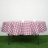 Buffalo Plaid Tablecloth | 90 inch Round | White/Burgundy | Checkered Polyester Tablecloth