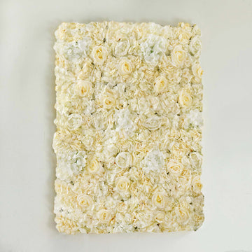 13 Sq ft. White Champagne UV Protected Assorted Flower Wall Mat Backdrop - 4 Artificial Panels