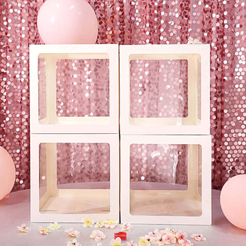 2 Pack 12" White Clear Baby Shower Party Decoration Boxes, Transparent DIY Balloon Boxes