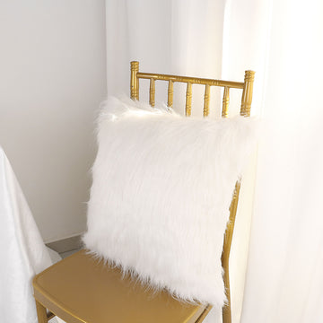 2 Pack 18" White Faux Fur Sheepskin Throw Pillow Cases, Square Pillow Covers