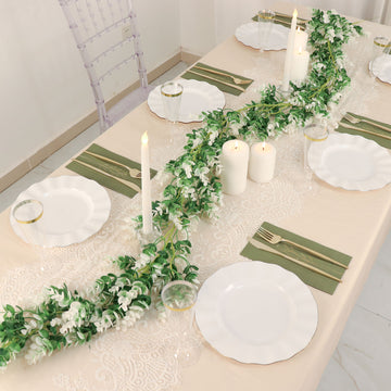 6ft White Green Artificial Eucalyptus Leaf Hanging Vine, Real Touch Table Greenery Garland