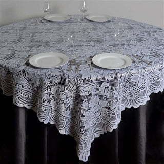 Elegant White Lace Square Table Overlay for Stunning Event Decor Elegant White Lace Square Table Overlay for Stunning Event Decor