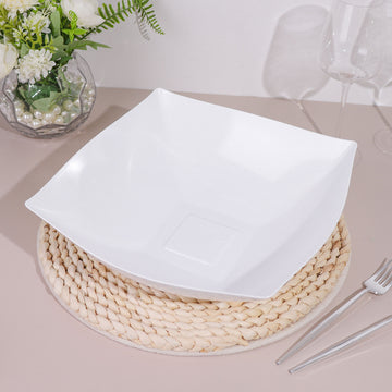 4 Pack 128oz White Large Square Plastic Salad Bowls, Disposable Serving Dishes