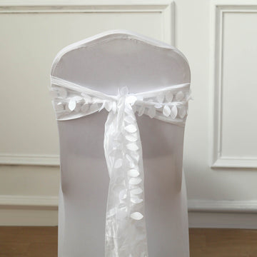 50ft 4" White Leaf Petal Taffeta Ribbon Sash, Artificial DIY Fabric Garlands