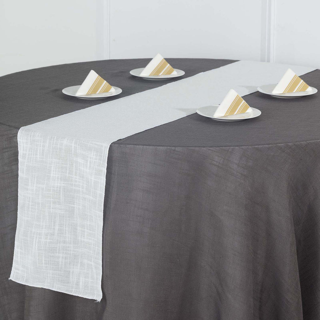 12"x108" White Linen Table Runner, Slubby Textured Wrinkle Resistant