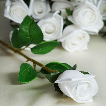 31" 24Pcs White Long Stem Artificial Silk Roses Flowers