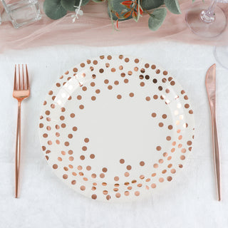 Elegant Rose Gold Polka Dot Dinner Paper Plates