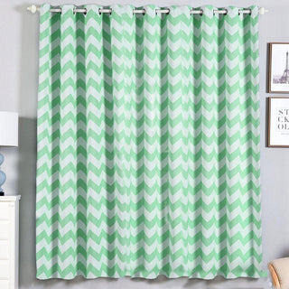 Revamp Your Space with White/Mint Chevron Design Thermal Blackout Curtains