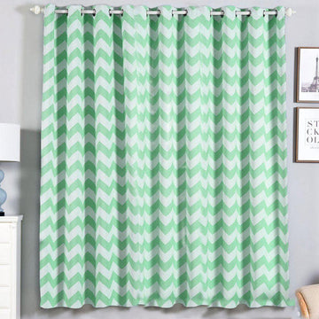 2 Pack White Mint Chevron Design Thermal Blackout Curtains With Chrome Grommet Window Treatment Panels - 52"x84"