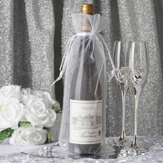 Elegant White Organza Drawstring Party Favor Wine Gift Bags