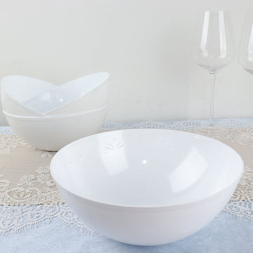 4 Pack 32oz White Plastic Salad Bowls, Medium Disposable Serving Dishes