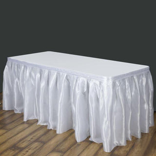 Elevate Your Event with the 14ft White Pleated Satin Table Skirt