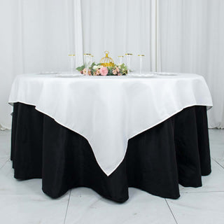 Elevate Your Event with the 70"x70" White Premium Polyester Square Table Overlay Elevate Your Event with the 70"x70" White Premium Polyester Square Table Overlay