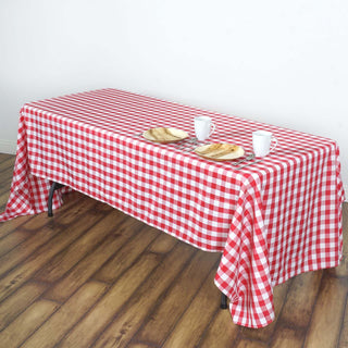 Elevate Your Event with the White/Red Seamless Buffalo Plaid Rectangle Tablecloth