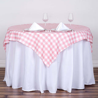 Elegant White/Rose Quartz Buffalo Plaid Table Overlay Elegant White/Rose Quartz Buffalo Plaid Table Overlay