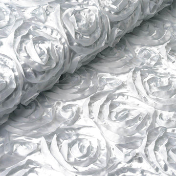 54"x4yd White Satin Rosette Fabric By The Bolt, DIY Craft Fabric Roll