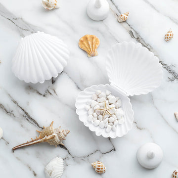 12 Pack 3.5" White Seashell Treats Jewelry Beach Party Favor Boxes, Sea Shell Mini Candy Container Gift Boxes