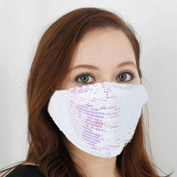5 Pack White Sequined Cotton Fashion Face Mask, Reusable Fabric Masks With Ear Loops