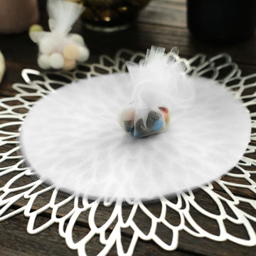 25 Pack 9" White Sheer Nylon Tulle Circles Favor Wrap, DIY Craft Fabric