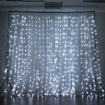 20ftx10ft White Sheer Organza w Cool LED Lights Decorative Curtain Panel