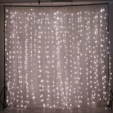 20ftx10ft White Sheer Organza w Warm LED Lights Decorative Curtain Panel