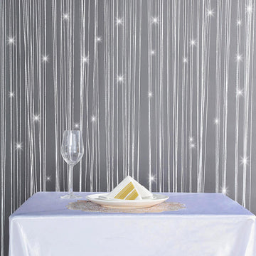 3ftx8ft White Silver Silk Tassel String Curtains, Decorative Room Divider Panels