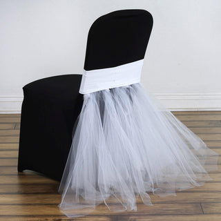 White Spandex Chair Tutu Cover Skirt for Elegant Wedding Chair Decor