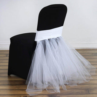 White Spandex Chair Tutu Cover Skirt for Elegant Wedding Chair Decor White Spandex Chair Tutu Cover Skirt for Elegant Wedding Chair Decor