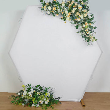 8ftx7ft White 2-Sided Spandex Fit Hexagon Wedding Arbor Backdrop Cover