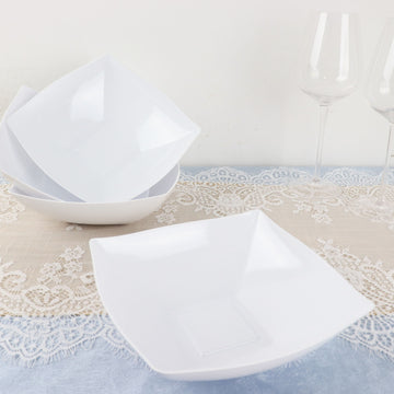 4 Pack 32oz White Square Plastic Serving Bowls, Medium Disposable Serving Dishes