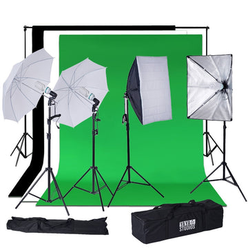 1200W White Umbrella Continuous Lighting Photo Video Studio Kit With Soft Box Reflectors and Muslin Chromakey Backgrounds