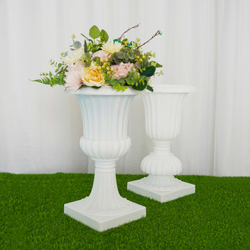 2 Pack 20" White Urn Planter, Floral Pedestal Flower Pot Plant Stand - PVC
