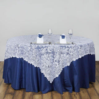 Elevate Your Event with the White Victorian Lace Square Table Overlay Elevate Your Event with the White Victorian Lace Square Table Overlay