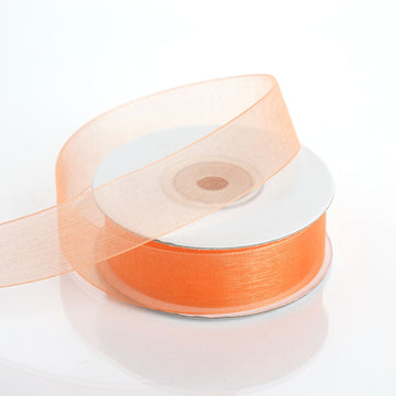 25 Yard 7 8" DIY Orange Organza Ribbon With Mono Edge - Clearance SALE