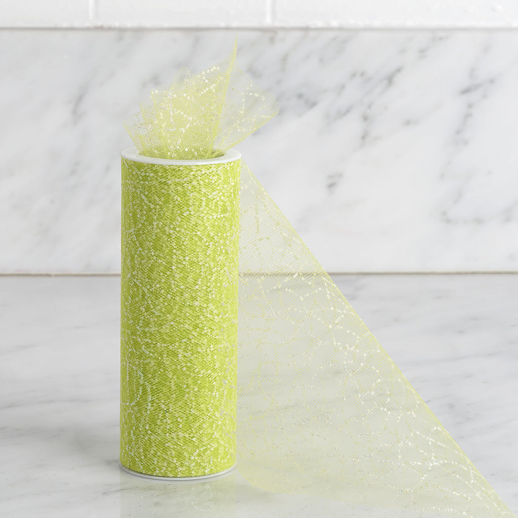 6x10 Yards Apple Green Elaborate Design Glitter Organza Tulle Fabric