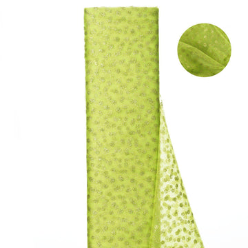 54"x15 Yards Apple Green Glitter Polka Dot Tulle Fabric Bolt