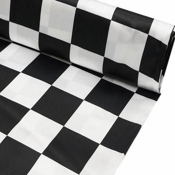 54"x10 Yards Black White Checkered Satin Fabric Bolt, DIY Craft Fabric Roll